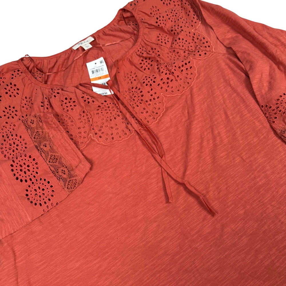 Style & Co Plus Size 3X Aztec Clay Eyelet Boho Cotton Blouse 100094427WN